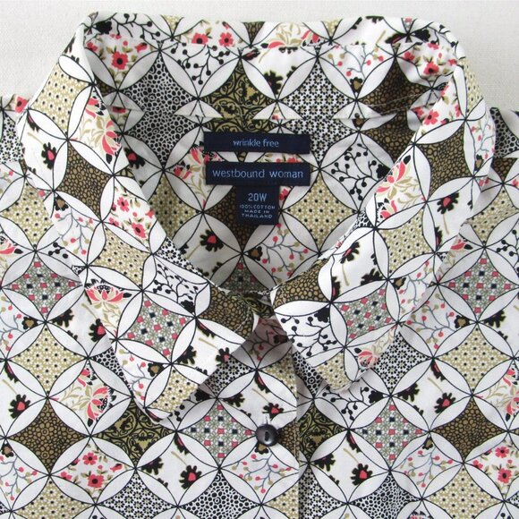 Westbound Woman Wrinkle Free 3/4 Slv Brown/Orange Print 100% Cotton Blouse, 20W - Picture 2 of 3